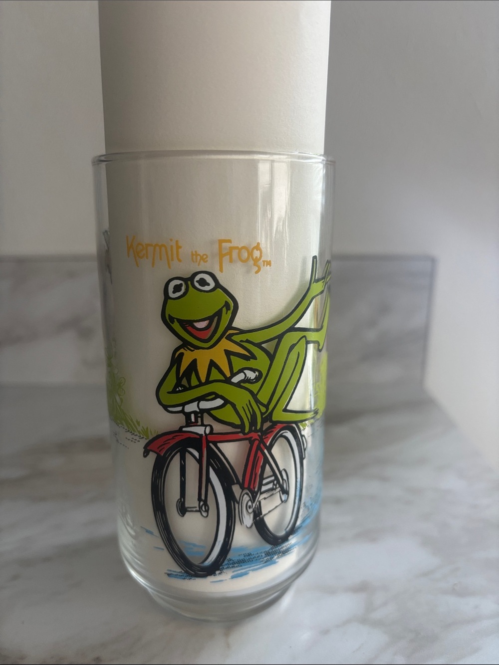 McDonald's Kermit the Frog Glass Tumbler — Green, Red, Yellow Artwork